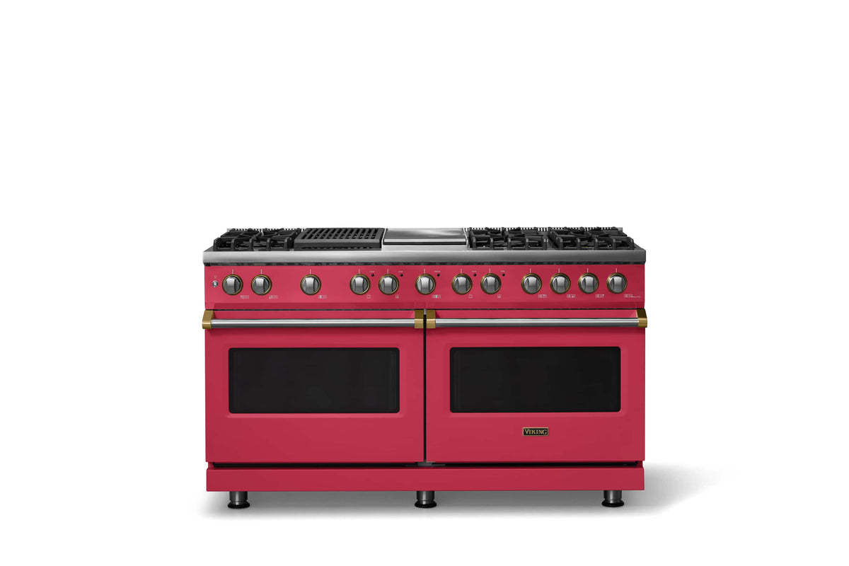 Viking - 60"W. 8 Burner Pro 5 Series 9.4 Cu. Ft. Freestanding Sealed LP Dual Fuel ConvectionRange with Brushed Brass Trim - Valentine