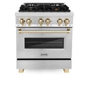 ZLINE - 30 in. Wide 4 Burner Autograph Legacy Dual Fuel Range with Polished Gold Accents (RAZ-30-G) - Stainless Steel/Polished Gold Accents