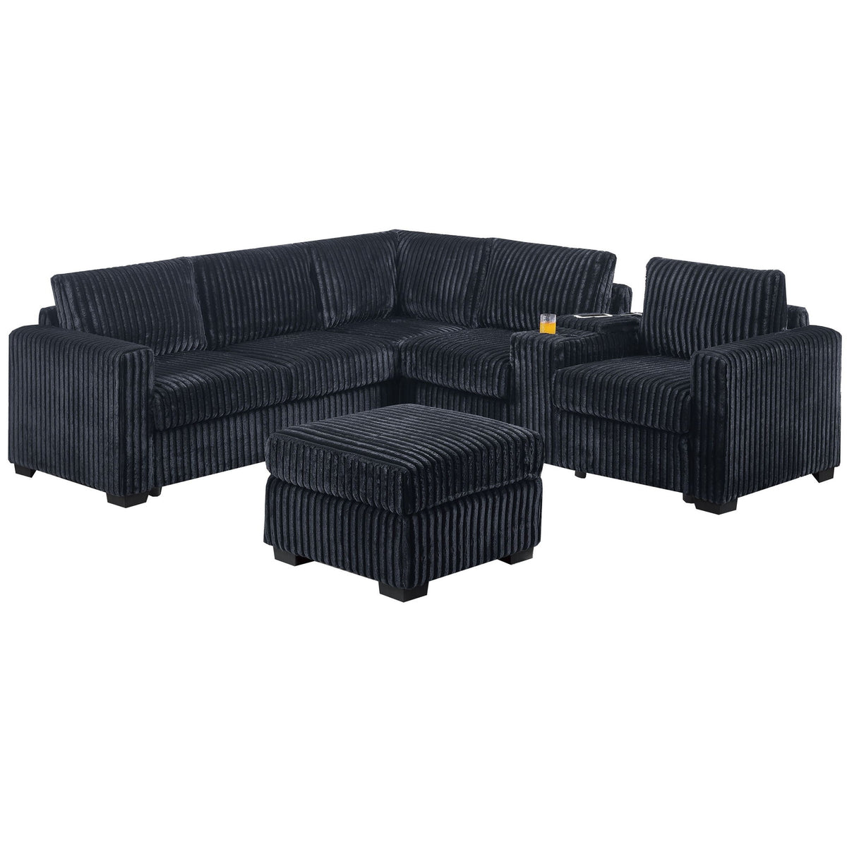 Conjunto de sofá seccional contemporáneo en forma de L con consola USB y otomana