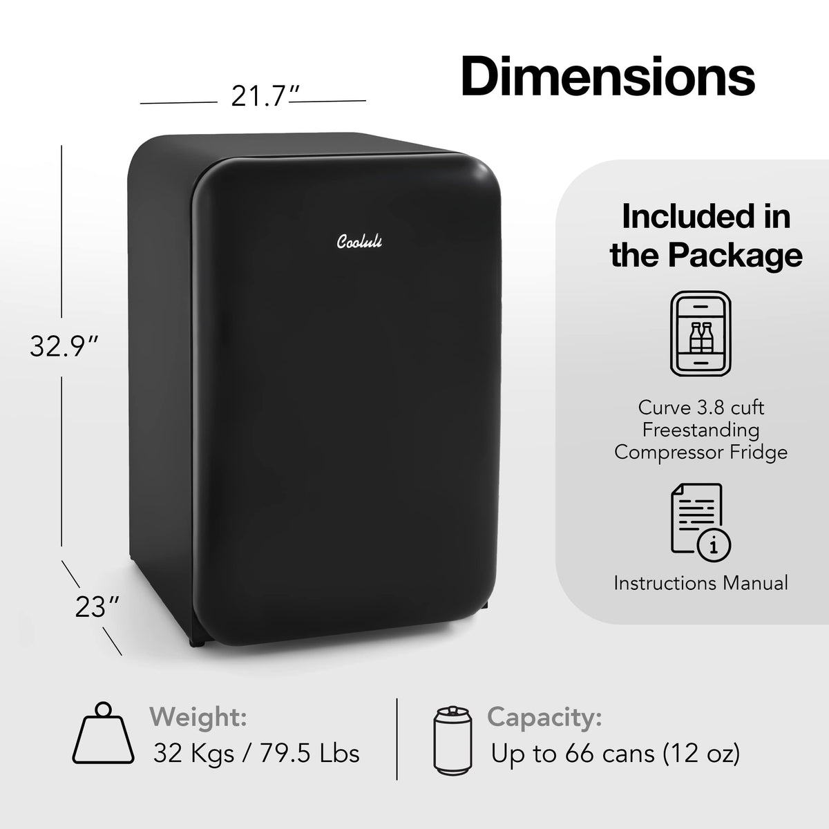 Cooluli - Curve 3.8 cuft Freestanding Compressor Fridge - Black
