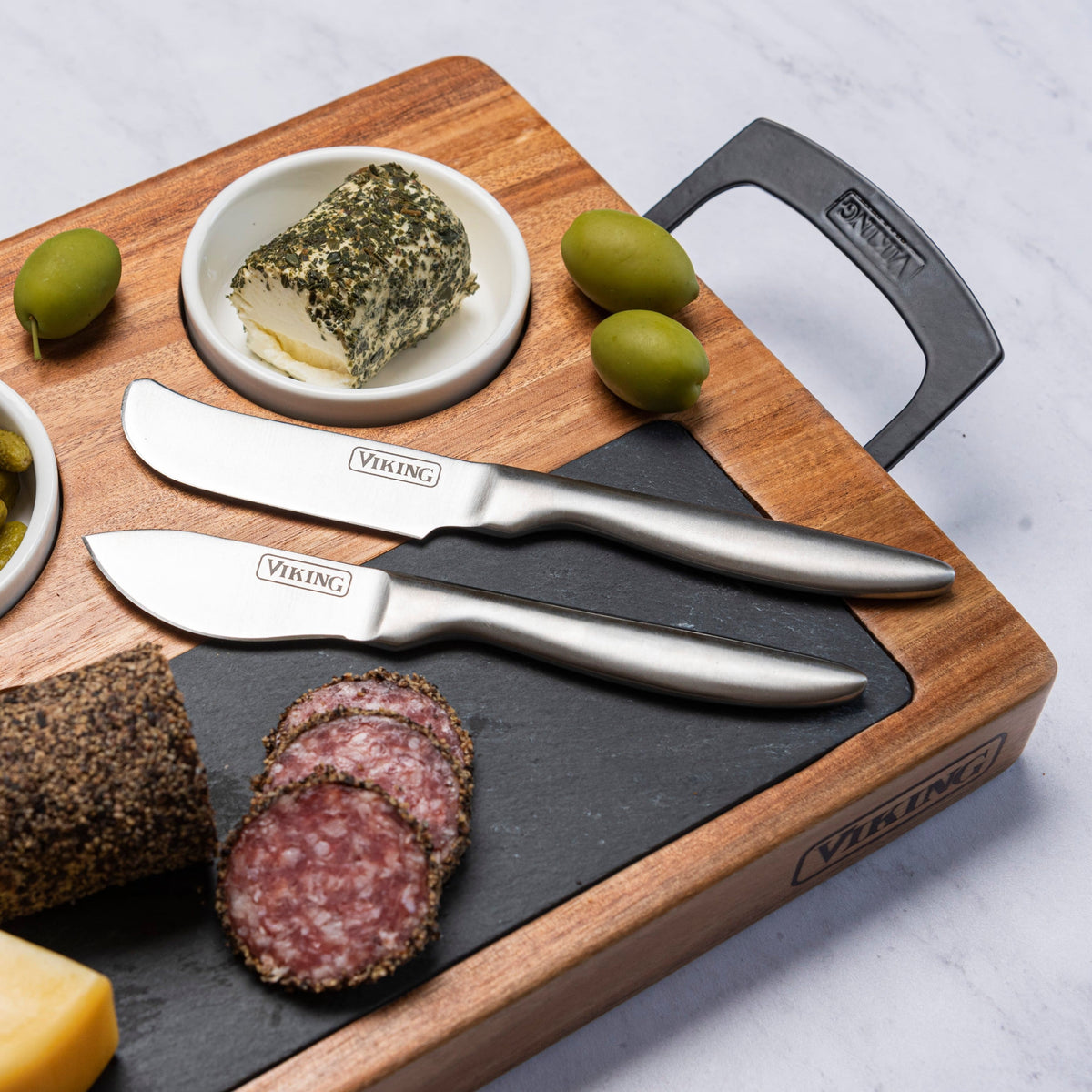 Viking - 7-piece Acacia Wood Slate Cheese Board-Charcuterie Set - Multicolor