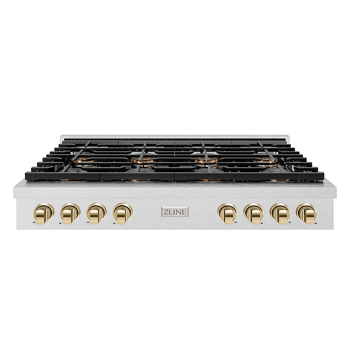 ZLINE - 48 in. Wide 8 Burner Autograph  Satin SteelParamount Rangetop with DuoPro Burners and Gold Accents (PSRTSZ-48-G) - Satin Stainless Steel