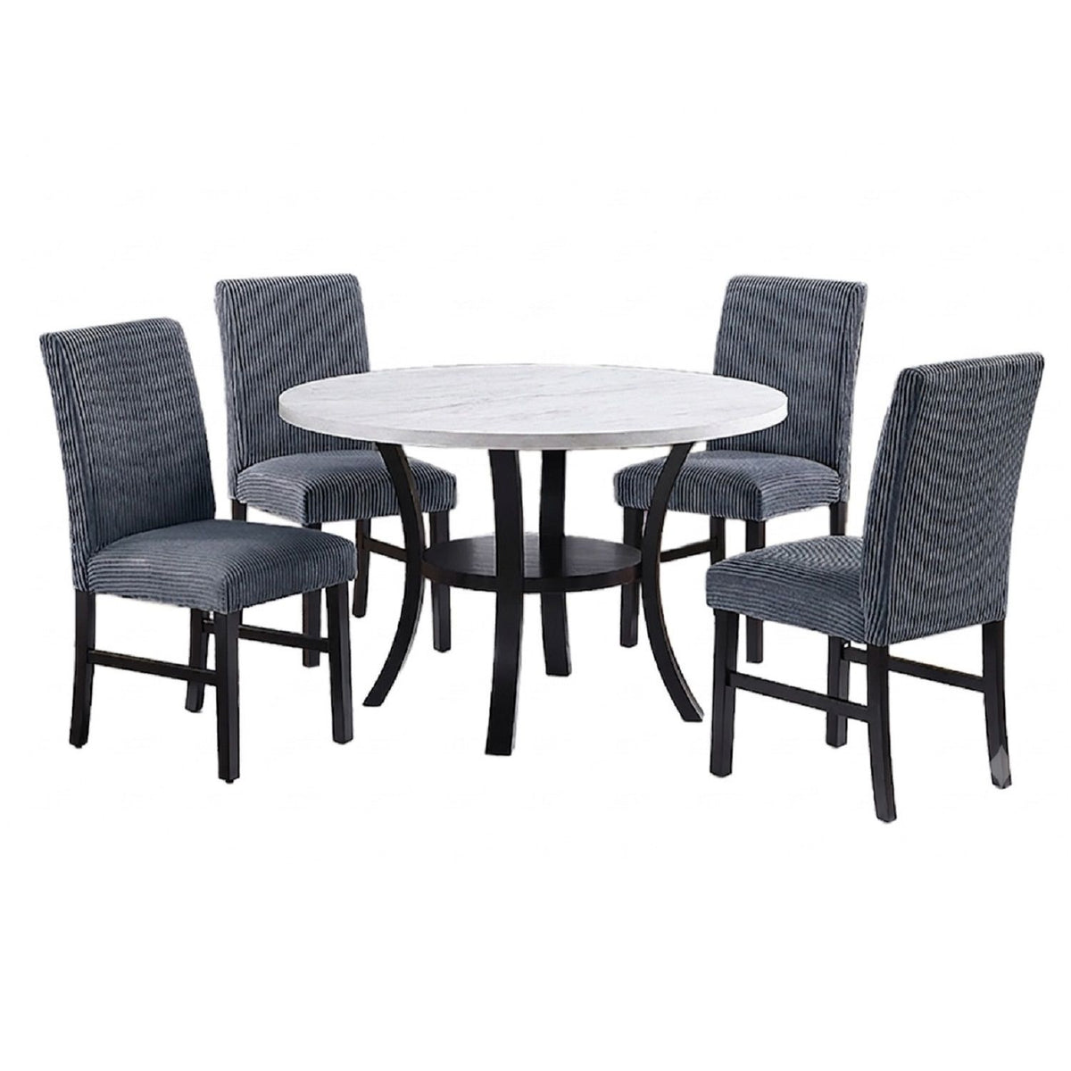 Elegante juego de comedor de 5 piezas con mesa de superficie oscura, sillas y estante inferior para cocina o comedor