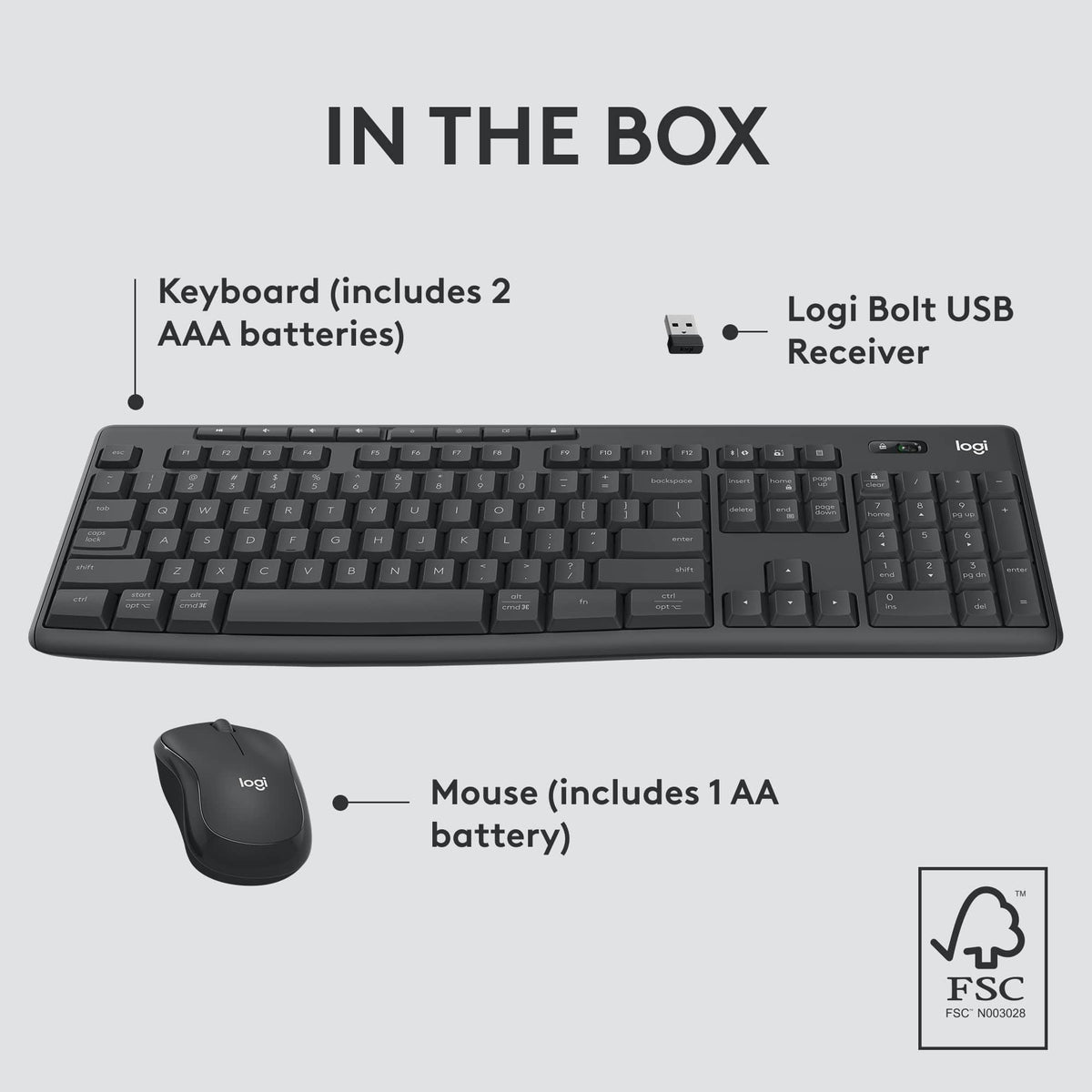 Logitech - MK370 Combo for Business Full-Size Wireless Membrane Keyboard and Mouse Bundle with Secure Logi Bolt USB Connection - Graphite