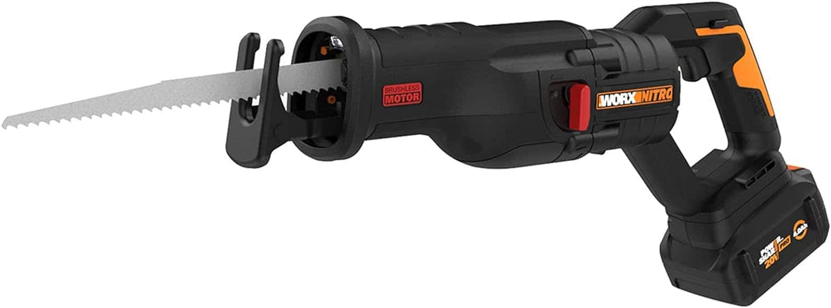 WORX - Nitro 20V Cordless Brushless Reciprocating Saw (1 x 4.0 Ah Battery and 1 x Charger Included) - Black
