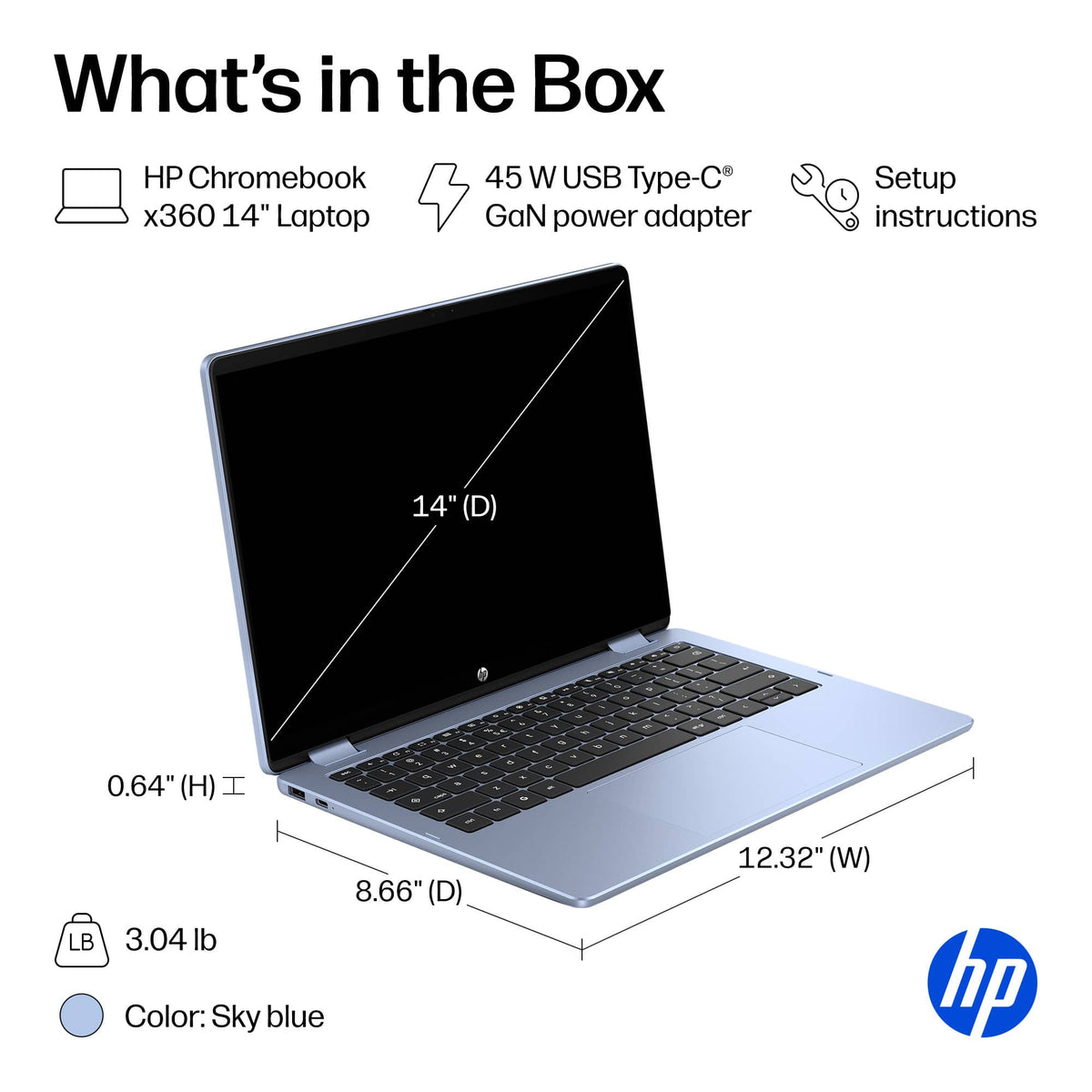 HP - 14" 2K Touchscreen 2-in-1 Chromebook - Intel Core N150 - 8GB Memory - 64GB eMMC - Sky Blue