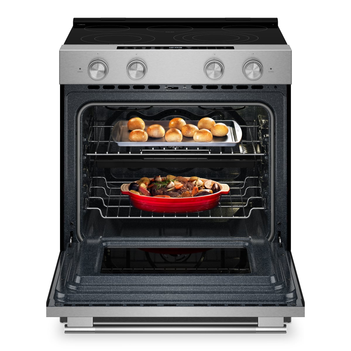 KitchenAid - 30 in. Wide 5 elements 5.3 cu. ft. Smart Slide-In Electric Range with Two Even-Heat Hyper Elements - Stainless Steel