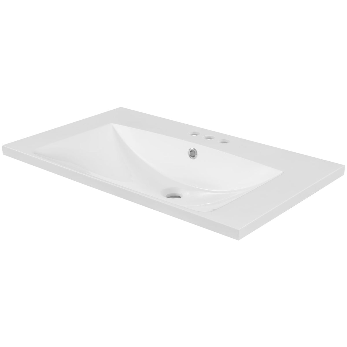 Encimera de tocador de baño individual de 30", con lavabo bajo encimera, forma rectangular, 3 orificios para grifería - Blanco