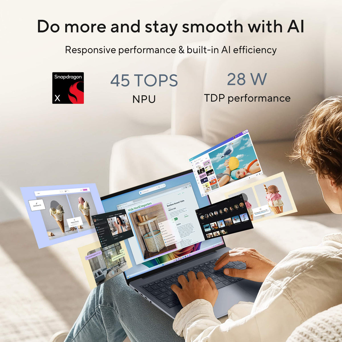 ASUS - Zenbook 14 14" OLED Laptop - Snapdragon X (2026) - 16GB Memory - 256GB Storage - Arctic Blue