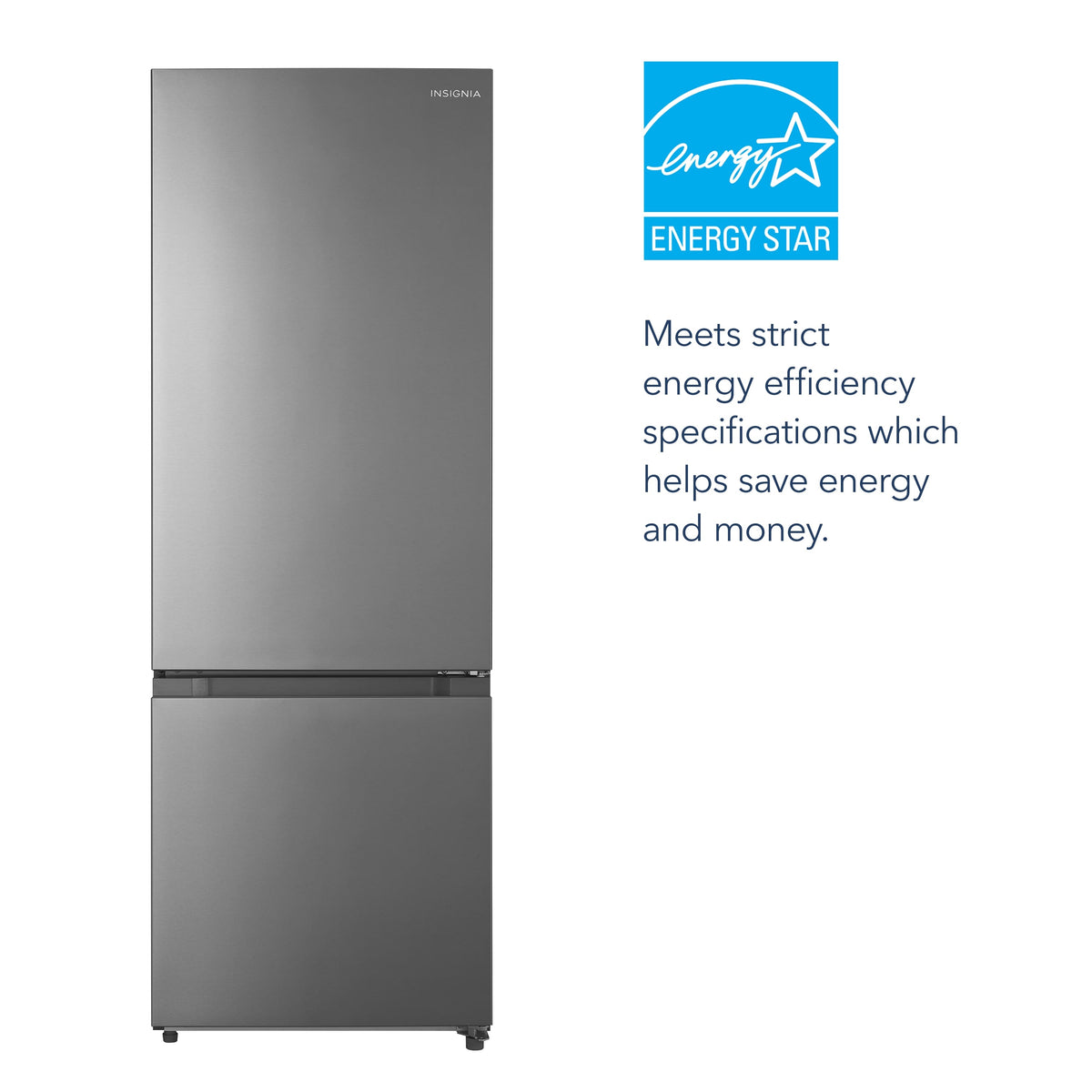 Insignia™ - 24 in. Wide 11.5 Cu. Ft. Bottom Mount Refrigerator with ENERGY STAR Certification - Stainless Steel