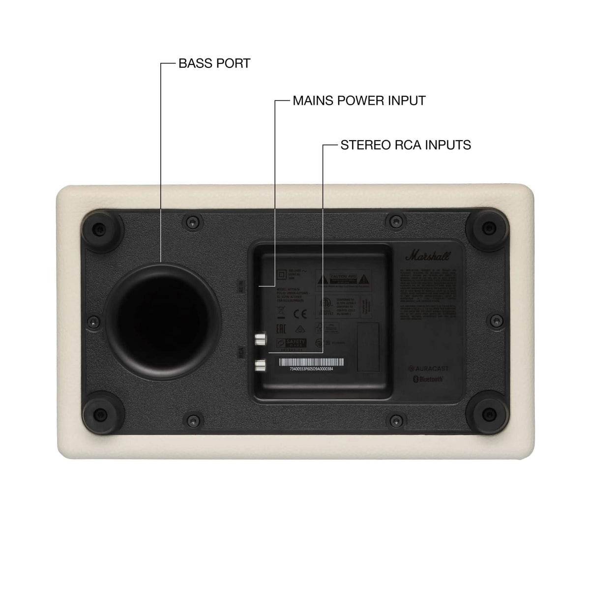 Marshall - Acton IV Bluetooth Home Speaker with Volume / Bass / Treble Controls and 3.5 mm Auxilary / RCA Inputs - Cream