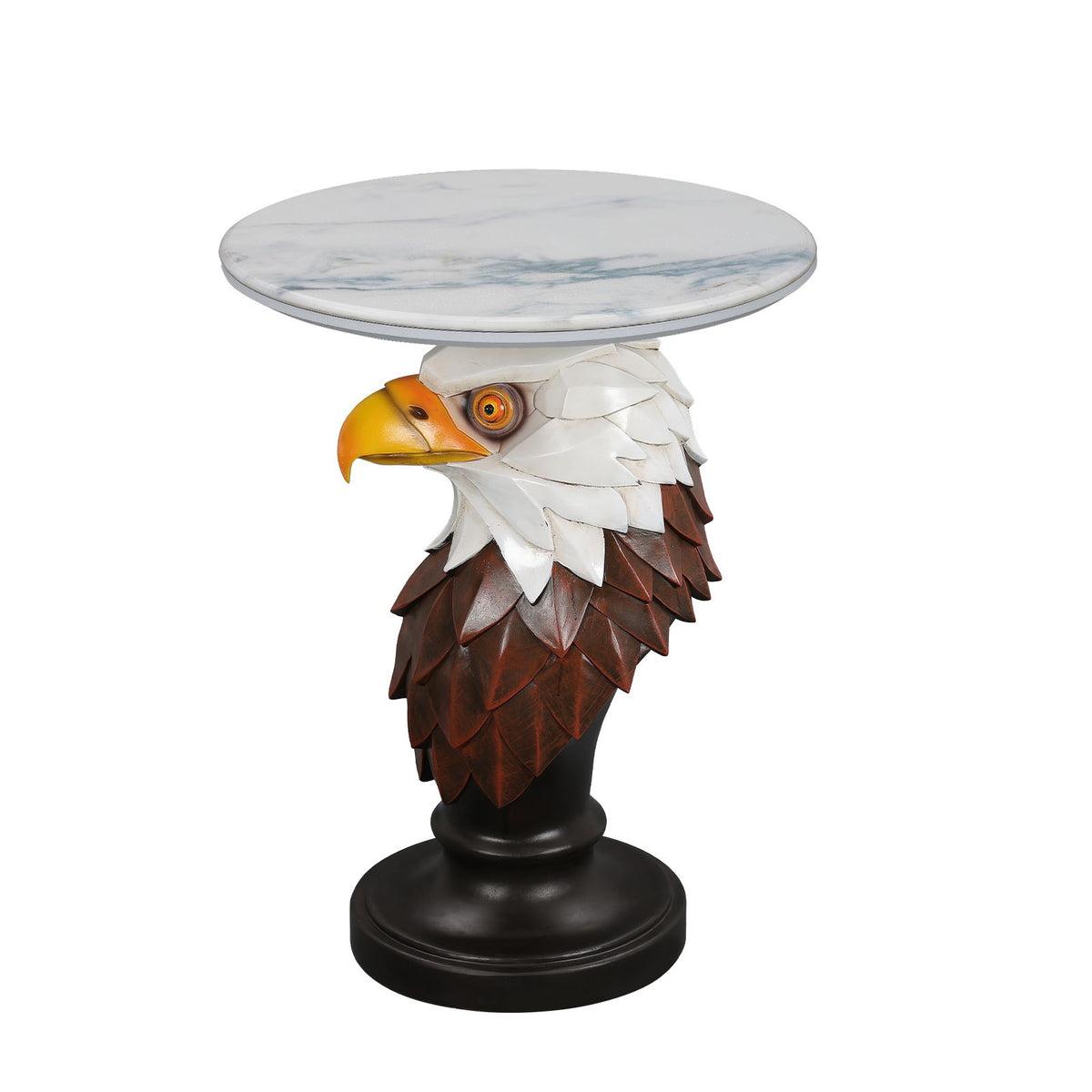 Mesa auxiliar con cabeza de águila, mesas laterales con estatuas de animales para sala de estar - Marrón / Blanco antiguo