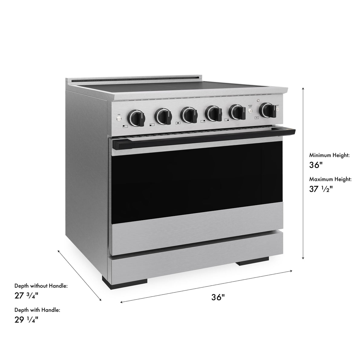 ZLINE - Autograph 36 in. 5.2 cu. ft. Marino Freestanding Induction Range with 5 Burners in Satin Steel with Black Accents - Satin Stainless Steel