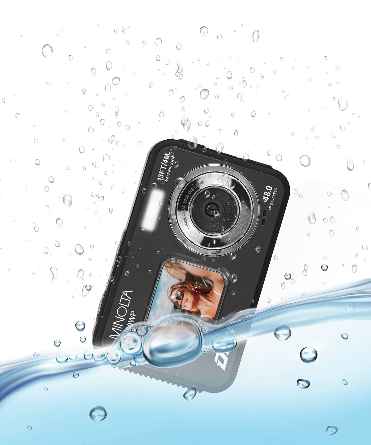 Minolta - Duo MN50WP 48.0 Megapixel Waterproof 5K Video Digital Camera with Dual LCD - Black