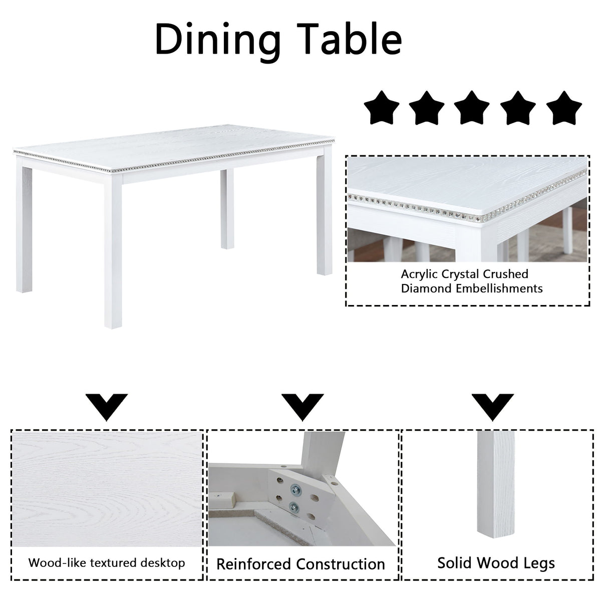 Dining Table Set With Crystal Decoration And Upholstered Chairs