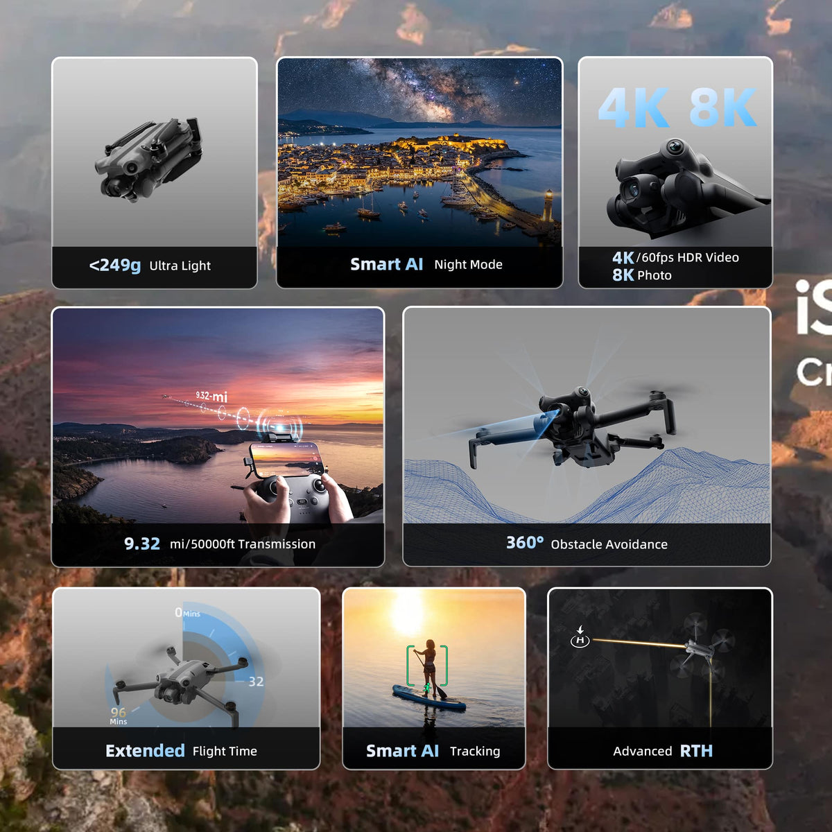 SKYROVER - X1 Fly More Combo 8K Drone with Remote Controller - Gray