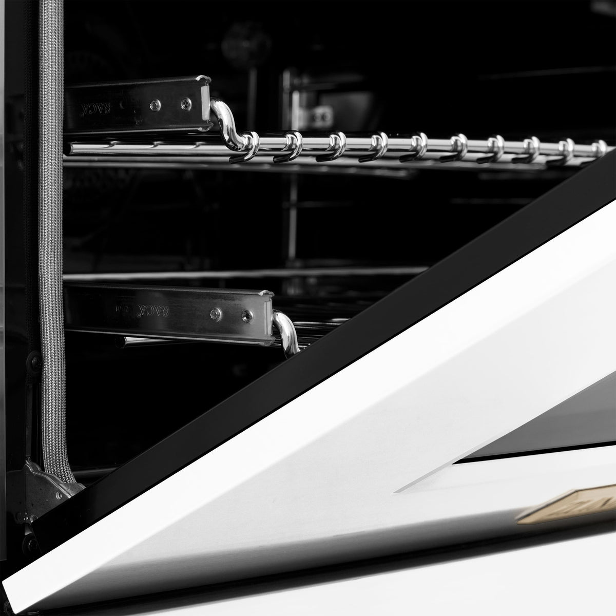 ZLINE - 48 in. Wide 8 Burner Autograph Legacy Dual Fuel Range in White & Gold Accents (RAZ-WM-48-G) - Stainless Steel
