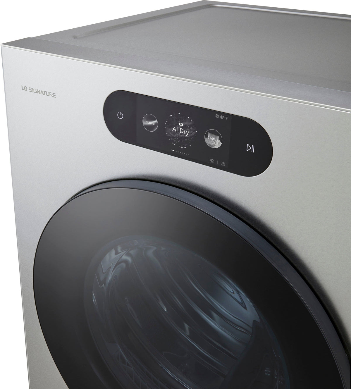 LG - SIGNATURE 9.0 Cu. Ft. Stackable Smart Electric Dryer with Steam and AI Sensor Dry - Brushed Platinum Steel
