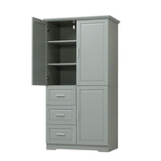 Armario de almacenamiento alto y ancho con puertas para baño u oficina, 3 cajones - Gris