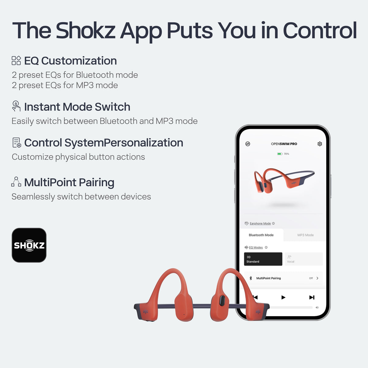 Shokz - OpenSwim Pro Wireless Bone Conduction Open-Ear Bluetooth Sports Headphones - Red