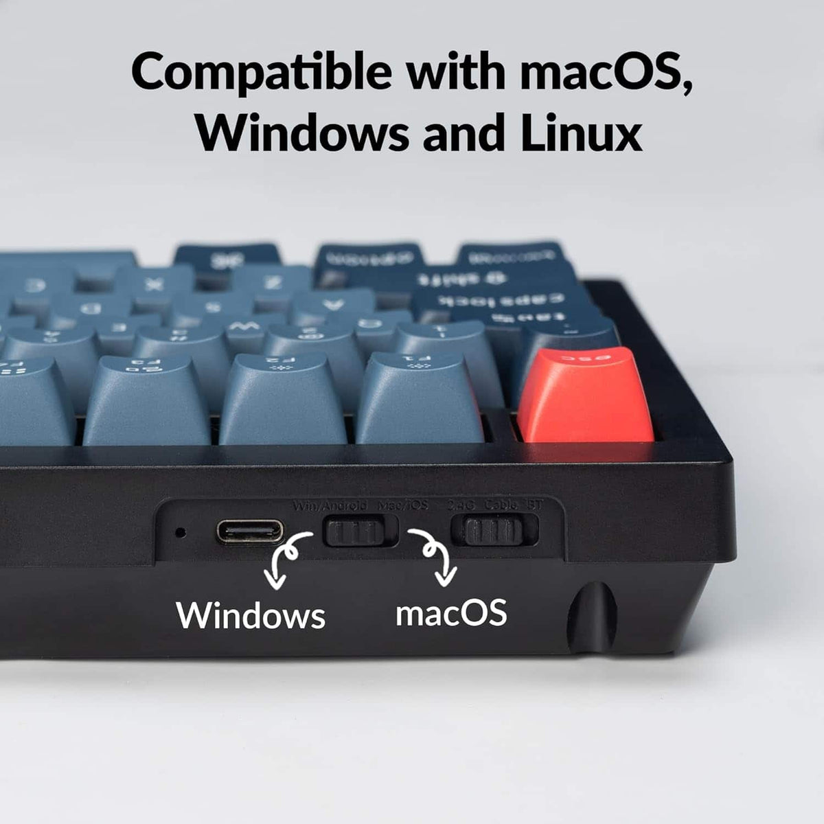 Keychron - V1 Max 75% Custom Wireless RGB Mechanical Keyboard with Programmable QMK/VIA Hot-Swappable Red Switch - Black