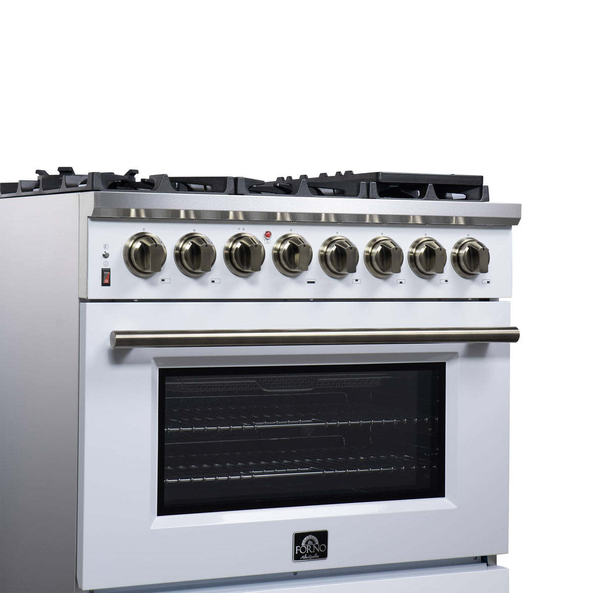 Forno Appliances - 36 in. Wide 6 Burner Massimo 5.36 Cu. Ft. Freestanding Dual Fuel True Convection Range with Air Fryer Basket - White