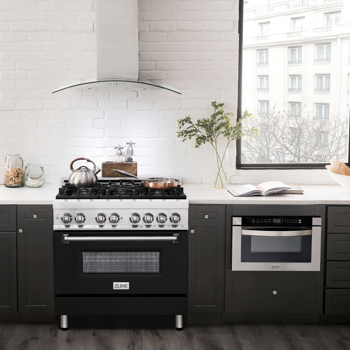 ZLINE - 36 in. Wide 6 Burner Legacy Dual Fuel Range with Cooktop and Electric Oven (RA-BLM-36) - Satin Steel/White