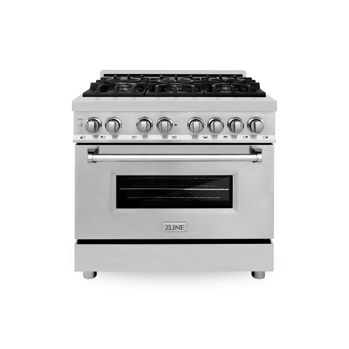 ZLINE - 36 in. Wide 6 Burner 4.6 cu. ft. Legacy Freestanding Dual Fuel Range with  Electric Convection Oven in Stainless Steel - Stainless Steel
