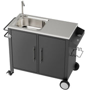Mesa para parrilla de exterior con fregadero, carro para parrilla con fregadero y armario con ruedas - Negro / Plata