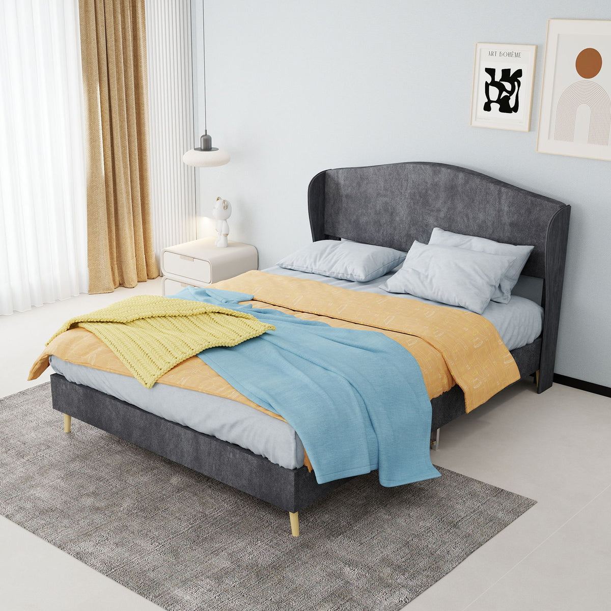 Cama tapizada, cabecero capitoné, sueño confortable