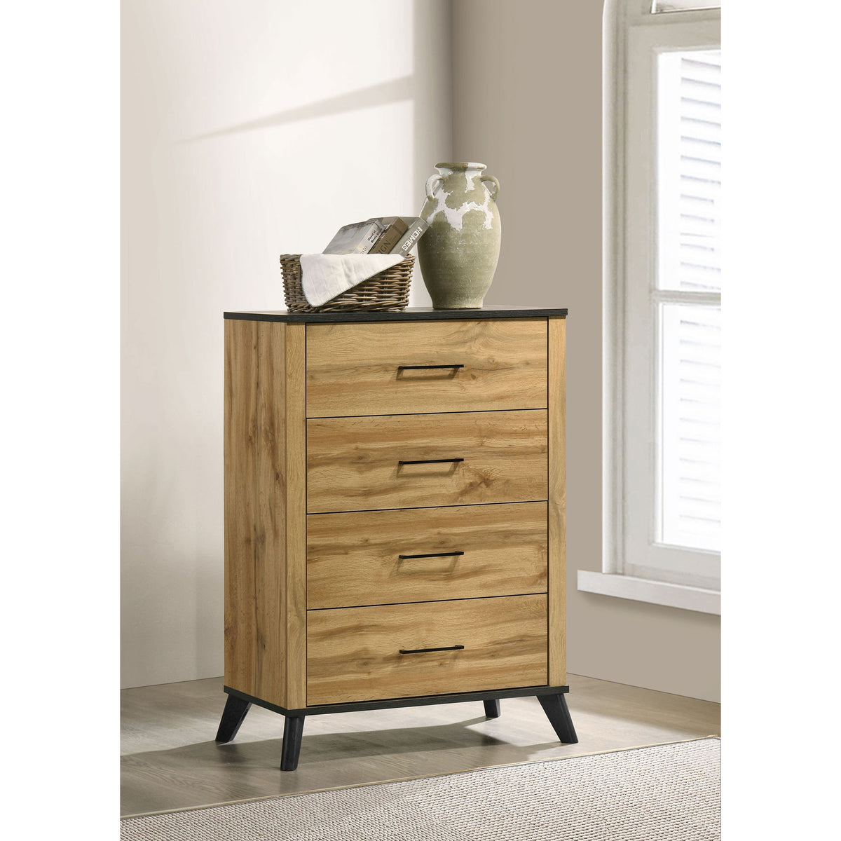 Georgina - Cómoda de 4 cajones para dormitorio - Madera natural