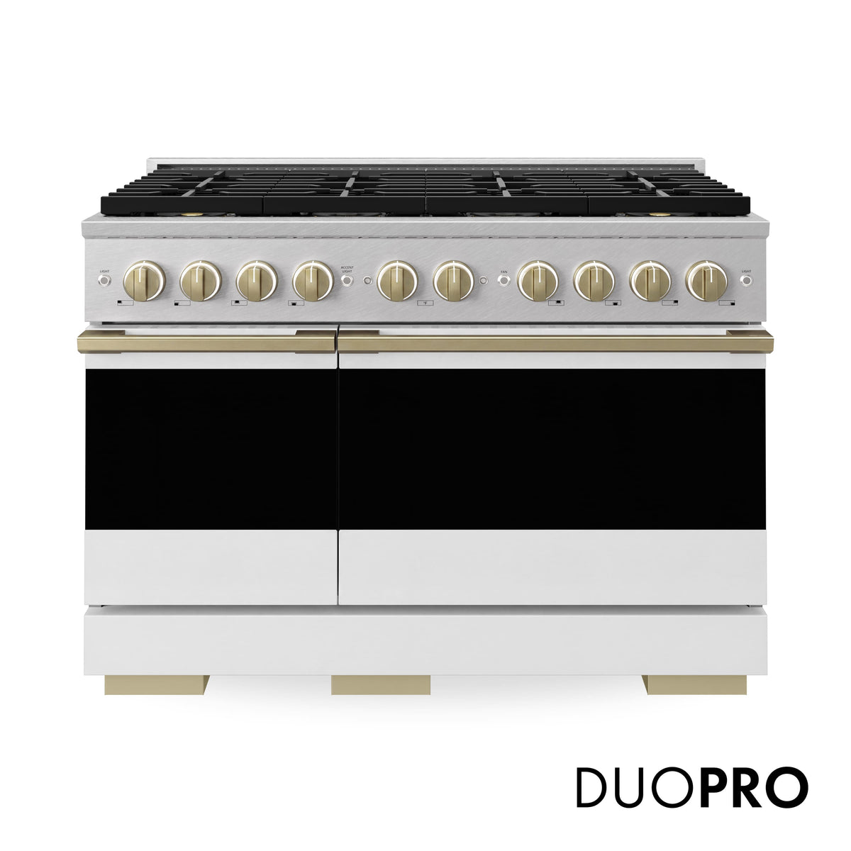 ZLINE - Autograph 48 in. 6.7 cu. ft. Marino Freestanding DuoPro Dual Fuel Range in Satin Steel with White & Bronze Accents - Satin Stainless Steel