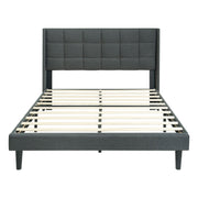 Base de cama tapizada Queen con cabecero de tela de lino con botones capitoné - Gris Oscuro