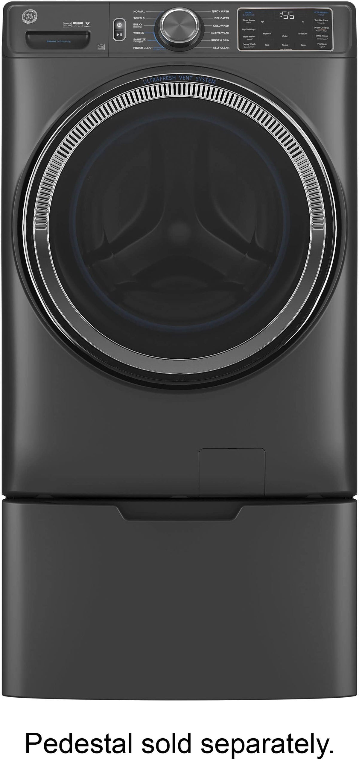 GE - 5.0 Cu. Ft. Stackable Smart Front Load Washer with Steam, SmartDispense and Odorblock Ultra Fresh Vent System - Carbon Graphite