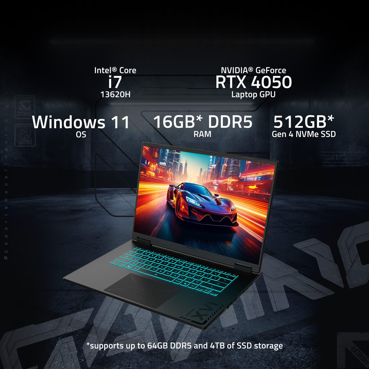 GIGABYTE - GAMING A16 - 16" 165Hz 1920x1200 WUXGA Intel Core i7-13620H - 512GB SSD - 16GB DDR5 RAM - GeForce RTX 4050 - Black Steel