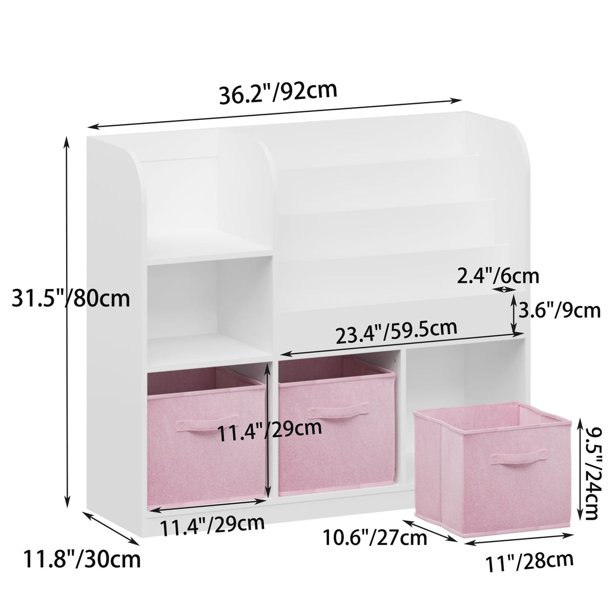 Bookcase And Bookshelf With 3 Collapsible Drawers, Multifunctional Display Stand