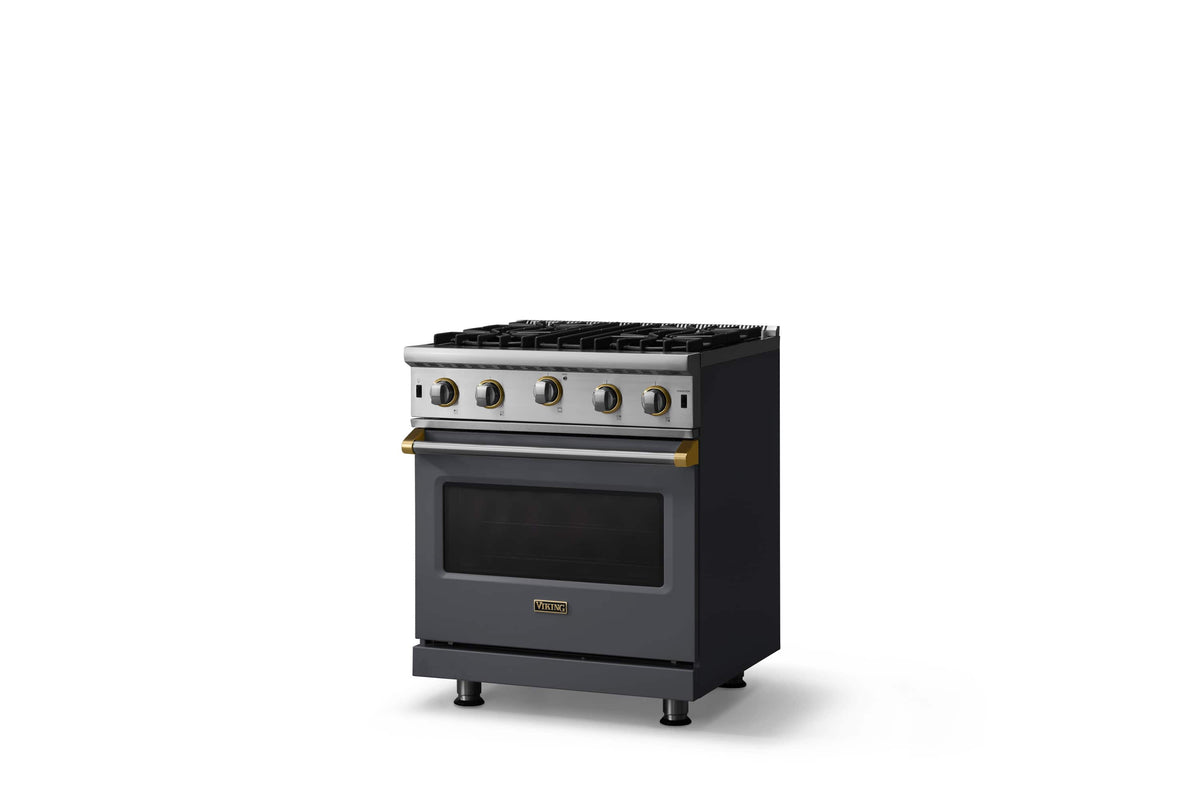 Viking - 30"W. 4.0 Cu. Ft. Freestanding Self-Clean Open Burner LP Gas Convection Range-Cast Black w. Brushed Brass Trim - Cast Black