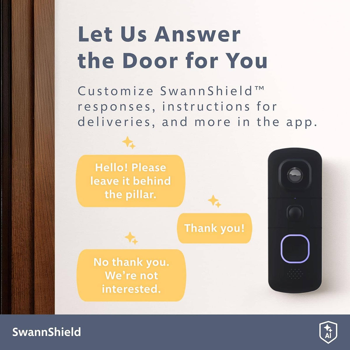 Swann - EVO HD Wi-Fi Video Doorbell: Wired or wire-free, motion detection, night vision, 2-way talk, local/cloud storage - Black