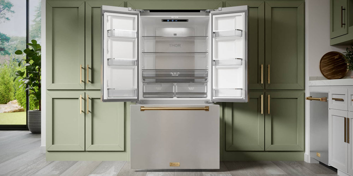 30 in. Wide Gordon Ramsay Series by Thor Kitchen 17.5 Cu. Ft. Counter Depth Refrigerator with Bronze Hardware - Stainless Steel
