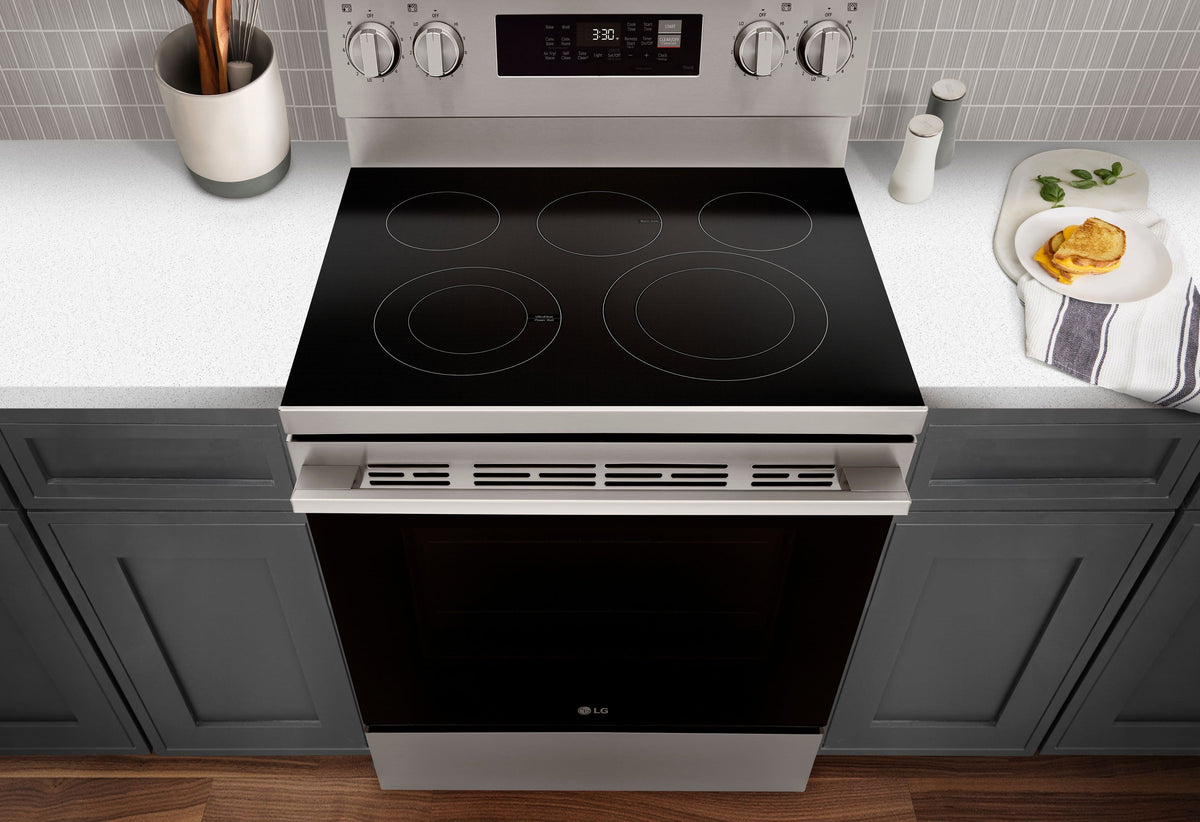 LG - 30-in Wide 6.3 Cu. Ft. Freestanding Electric True Convection Smart Range with 5 Elements, Air Fry and UltraHeat Element - Stainless Steel