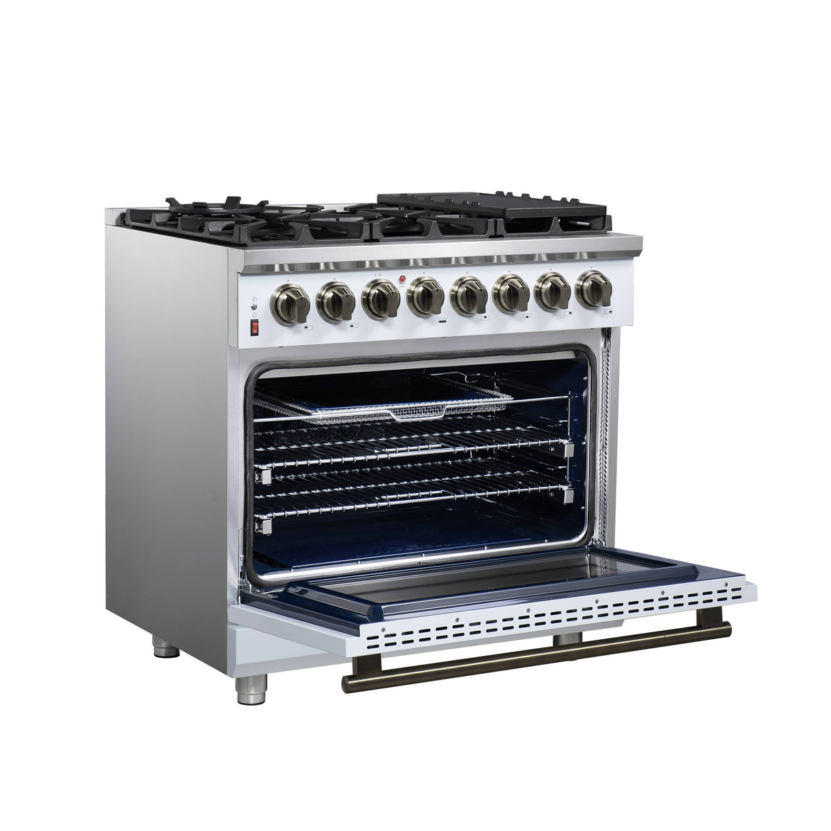 Forno Appliances - 36 in. Wide 6 Burner Massimo 5.36 Cu. Ft. Freestanding Dual Fuel True Convection Range with Air Fryer Basket - White