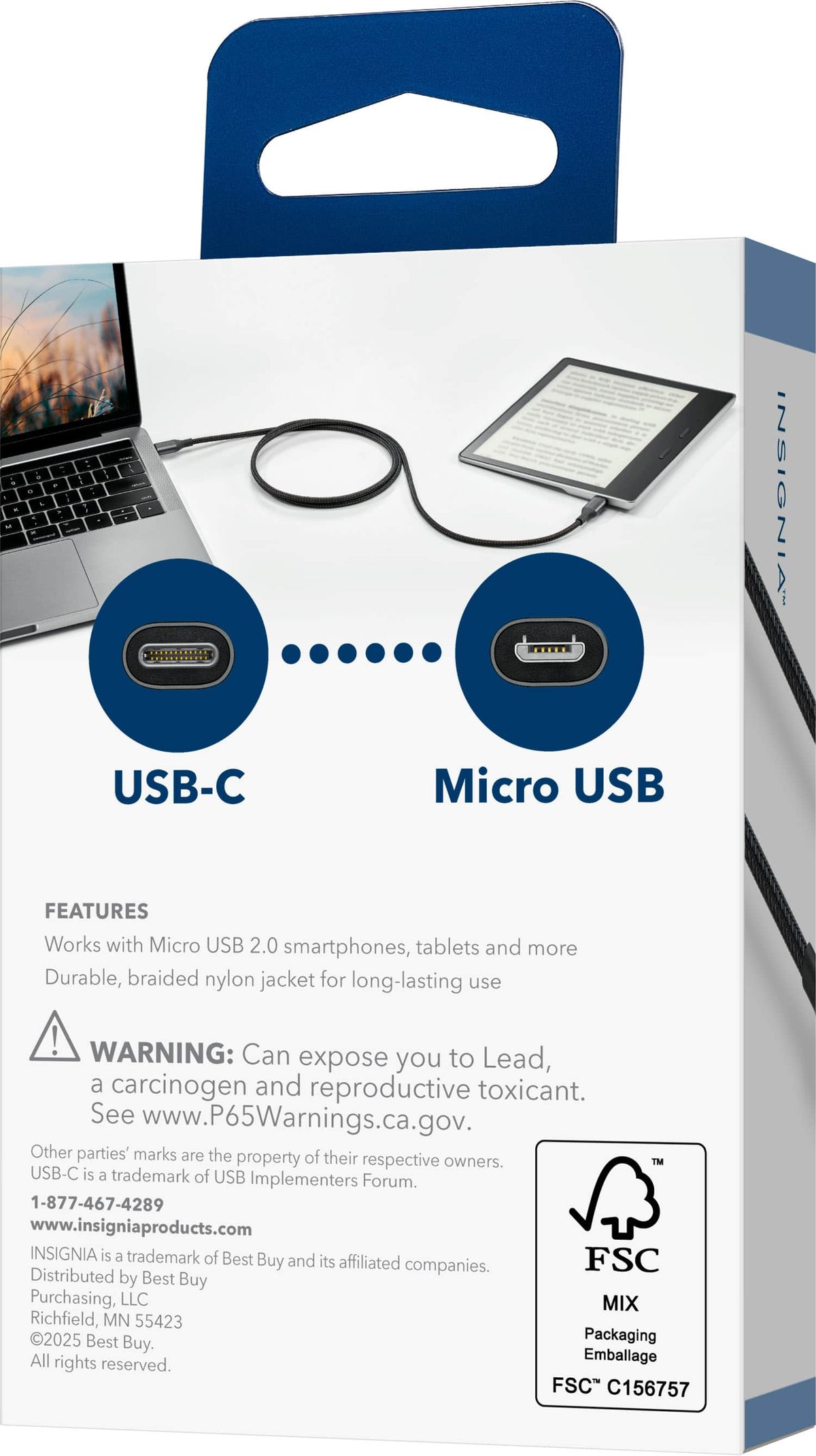 Insignia™ - 3.3-Foot USB-C to Micro USB Cable - Black