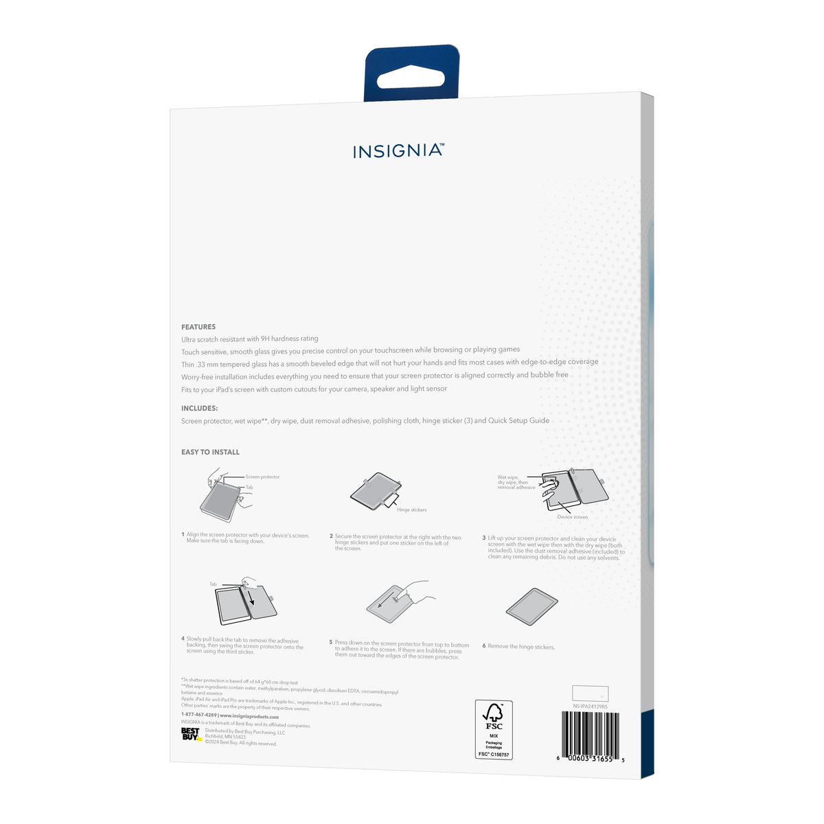 Insignia™ - Glass Screen Protector for iPad Air 13" (M2) and iPad Pro 13" (M4) - Clear
