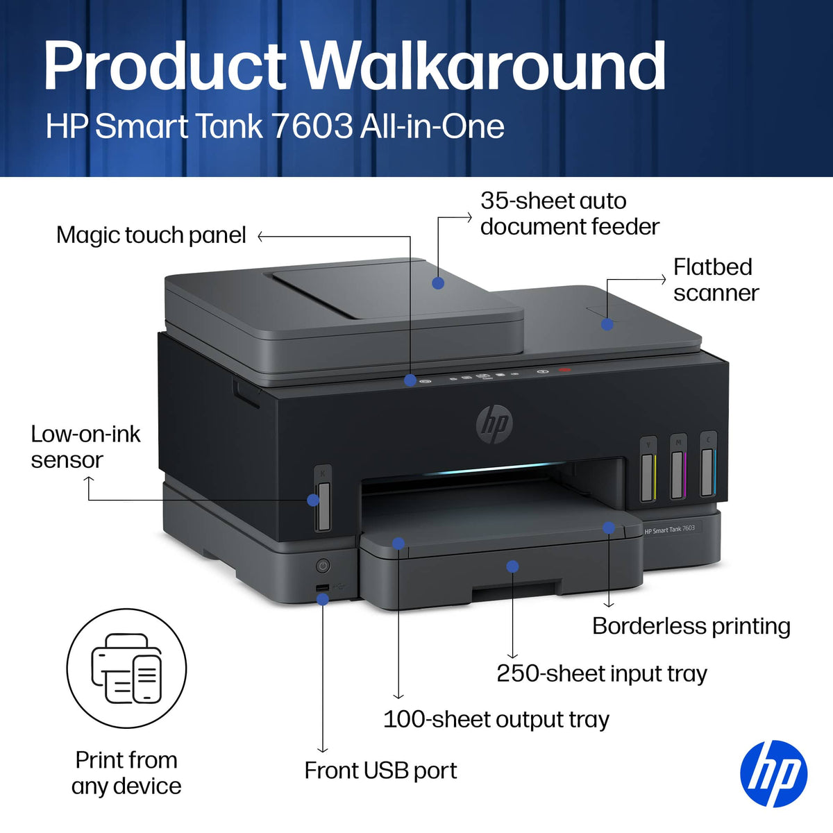 HP - Smart Tank 7603 Wireless All-in-One AI-Enabled Cartridge-Free Supertank Inkjet Printer w/ Fax and 3 Yrs of Ink Included¹ - Basalt