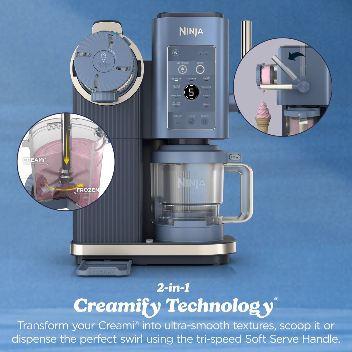 Ninja - CREAMi Scoop & Swirl Ice Cream & Soft Serve Maker, 13 One-Touch Programs - Navy