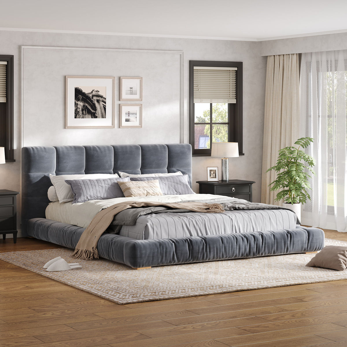 Base de cama tapizada con cabecero capitoné