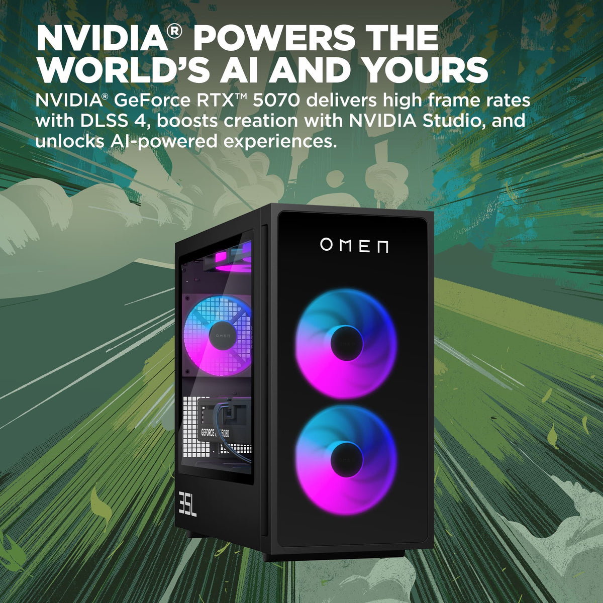 HP OMEN - 35L Gaming Desktop - Intel Core i7-14700F - 16GB DDR5 Memory - NVIDIA GeForce RTX 5070 - 1TB SSD - Shadow Black