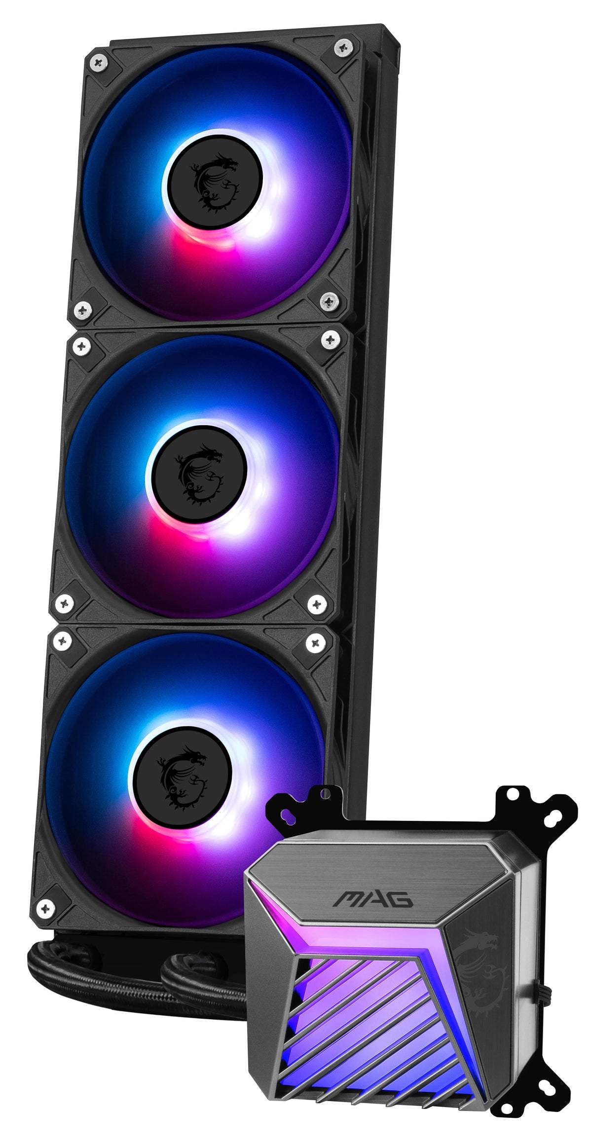 MSI - MAG Core Liquid A15 360 ARGB Liquid CPU Cooler, 360mm Radiator, Tri 120mm PWN Fans, RGB lighting - Black