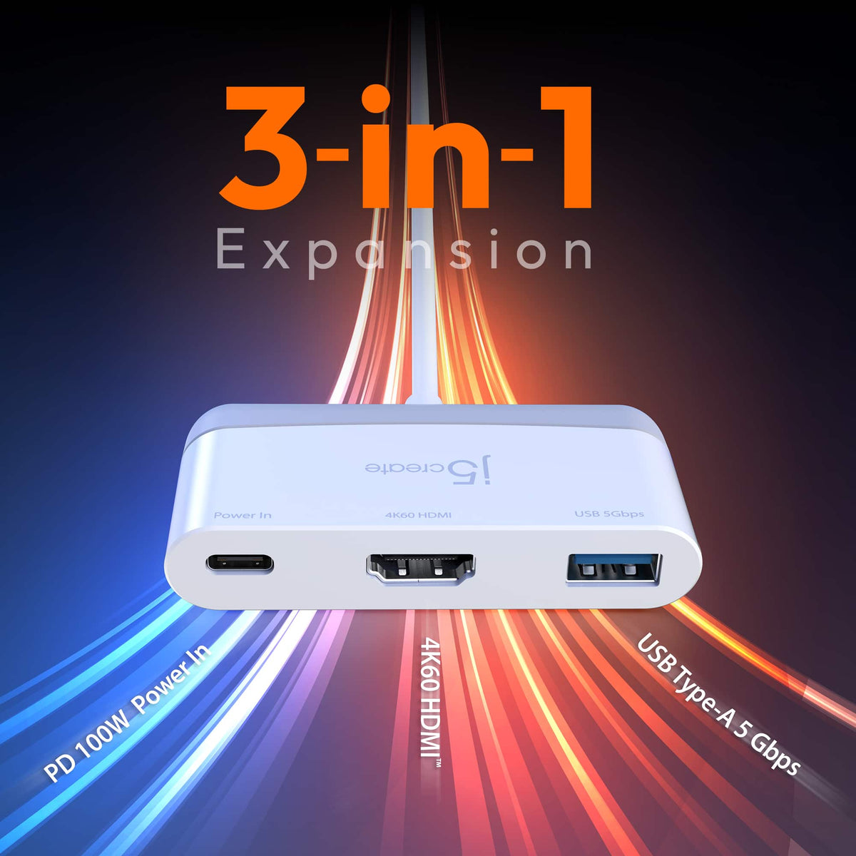 j5create - USB-C to HDMI & USB with Power Delivery - White