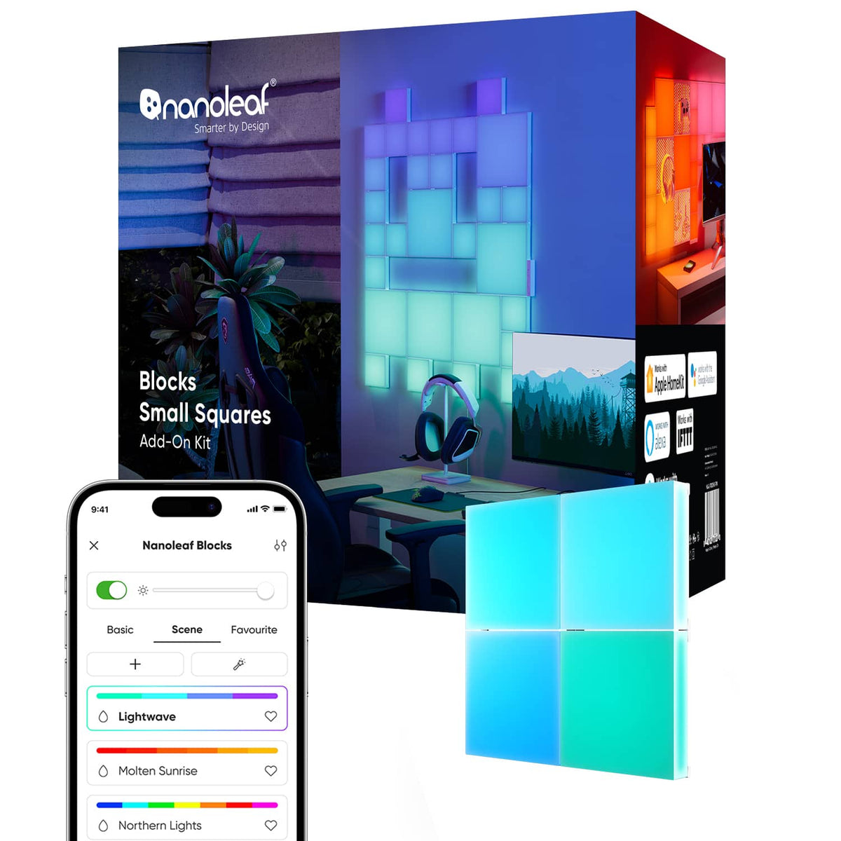 Nanoleaf - Blocks Small Squares Add-On - Smart LED Wall Light Panels (4pk) - Multicolor